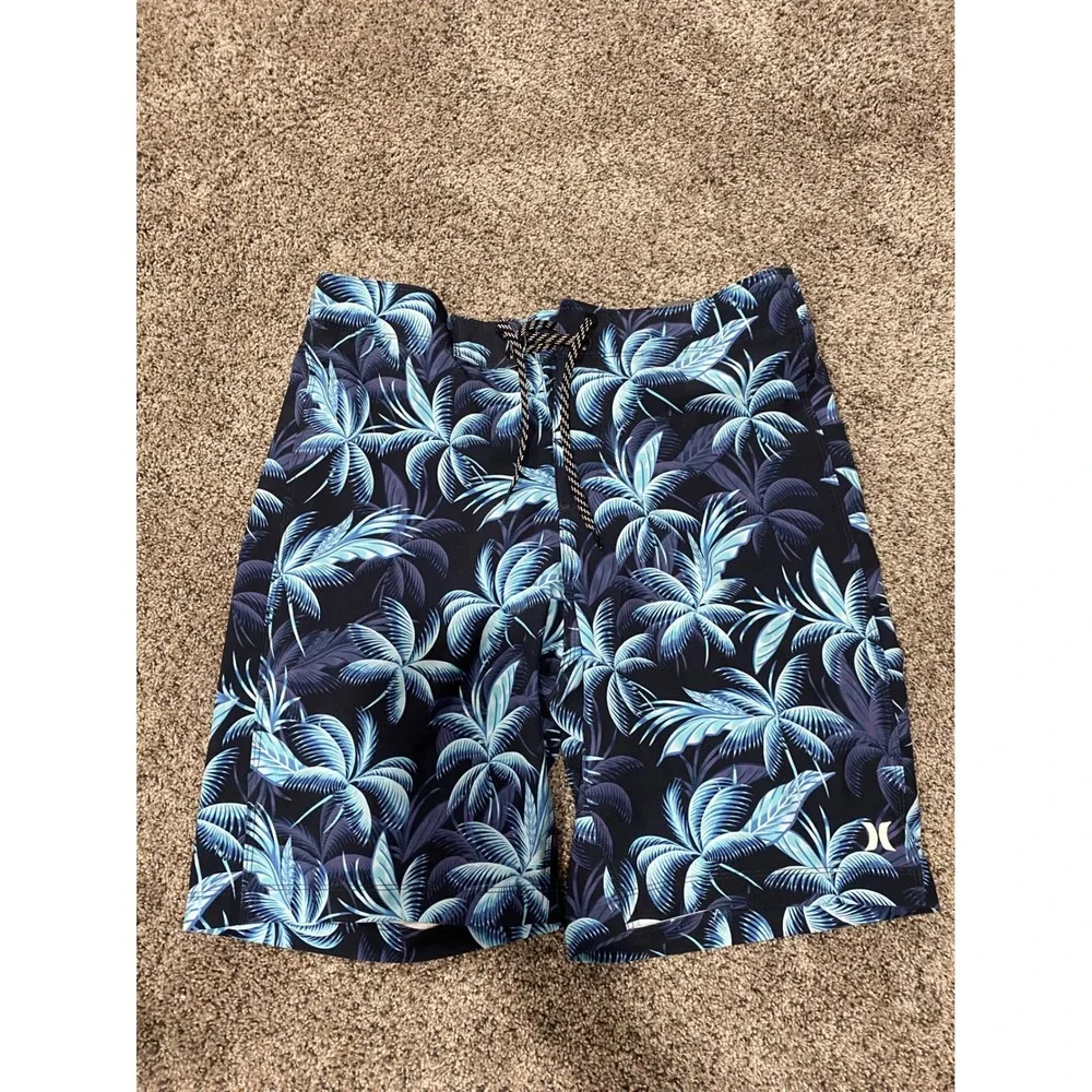 Hurley Mens Tropical Palm Tree Print Board Shorts Blue Black Small